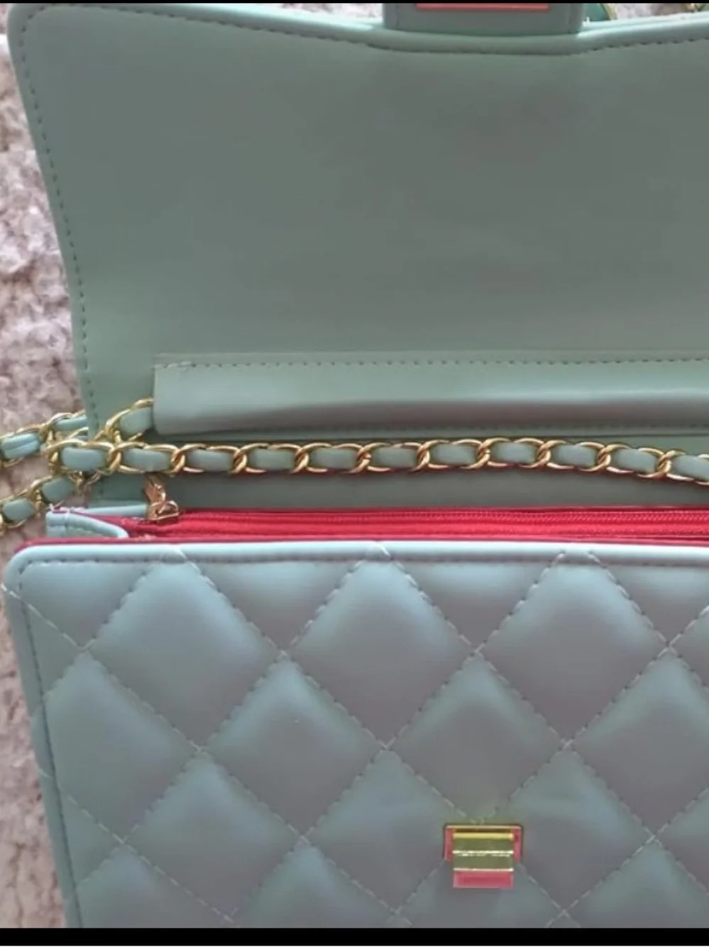 Quilted Light Blue Chain Shoulder Bag